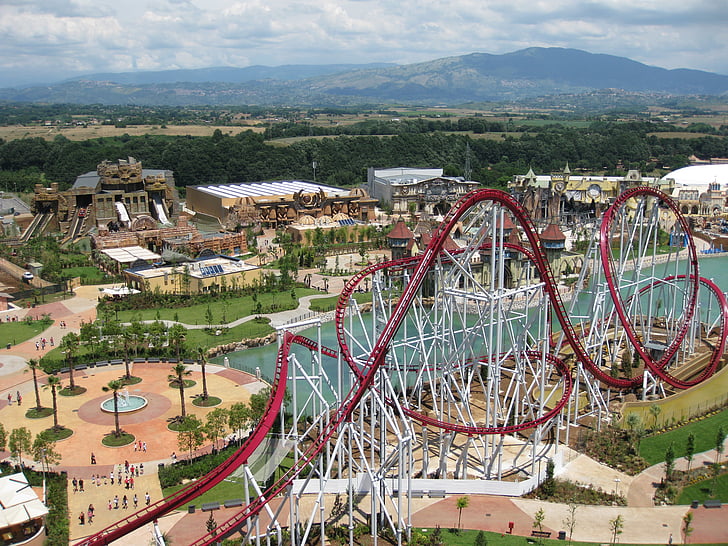 rollercoaster, rainbow magicland, attraction, looping, fun, amusement park, ride