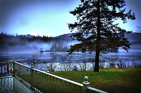 пейзаж, озеро, Природа, деревья, дождь, Квебек, Канада