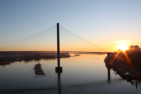 naplemente, Fraser folyó, New westminster, BC, híd