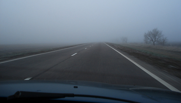 ομίχλη, δρόμος, κίνηση, παρακολουθείτε, άδειο, ο τρόπος