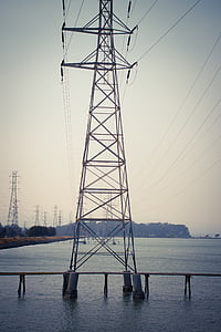 elektrické vedení, moc, elektřina, Bay, elektrické, obloha, napětí