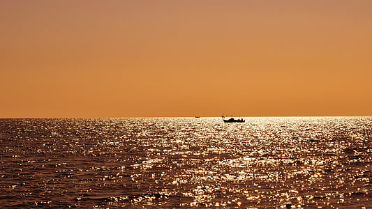 aften, havet, bådene, Sunset, natur, fisketid, eftermiddag