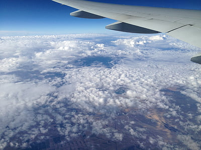 skrydžio, dangus, atmosfera, plokštumoje, virš debesų, vizija, žemė