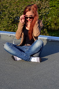 eliška, friend, girl, beautiful, roof, view, glasses