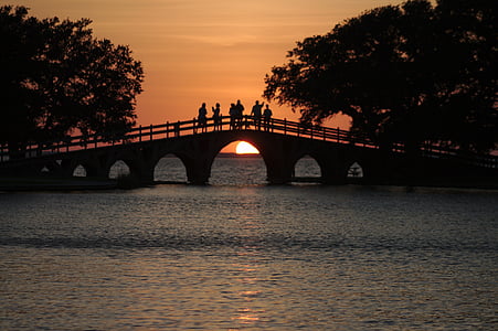 Sonnenuntergang, Park, Brücke, Menschen, im freien, Sonne, Himmel