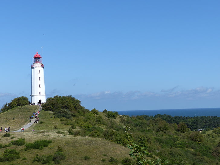 lighthouse, sea, north sea, hill, mountain, tourists, seaside
