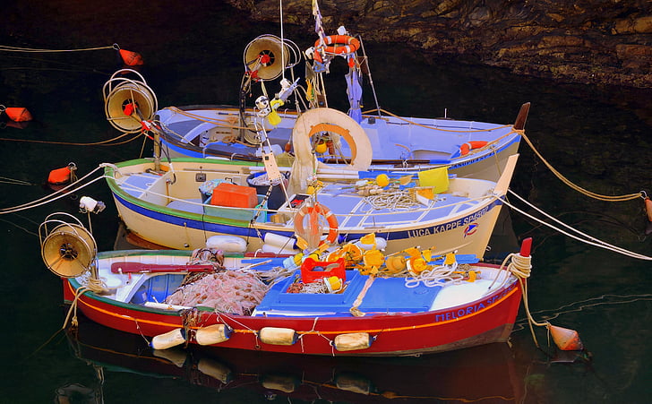 лодка, цветове, море, цвят