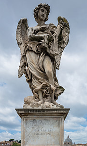 angel, statue, stone, bridge, tiber, rome, italy