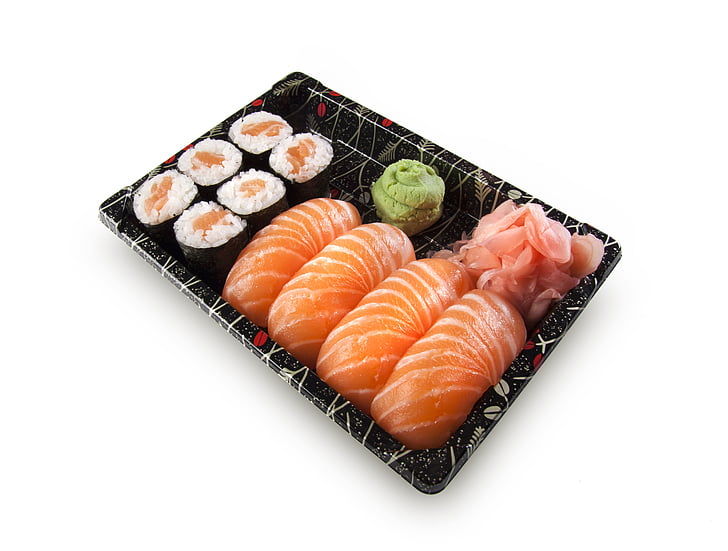 sushi, set, Nigiri, Maki, ikan, mentah, Salmon