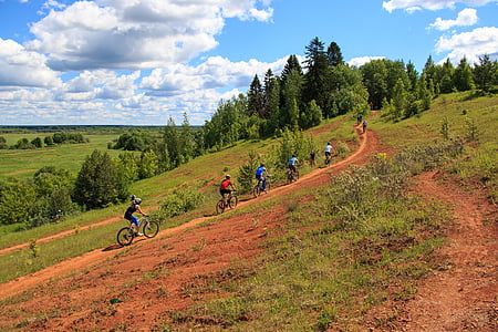 paisatge, bicicleta, cursa, competència, bosc, cel, argila