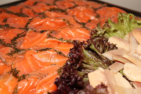 salmó, bufet, bufet fred, deliciós, abundant, aliments, beneficiar-se de