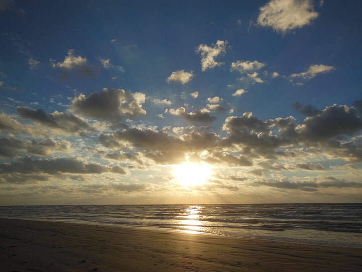 východ slunce, pláž, Texas pobřeží