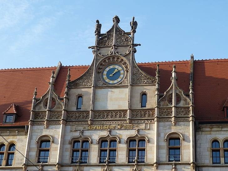 Magdeburg, Sachsen-anhalt, byggnad, fasad, arkitektur, fönster, klocka