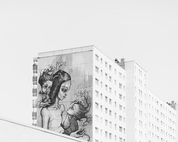valkoinen, Betoni, rakennus, kuva, Art, Berliini, City