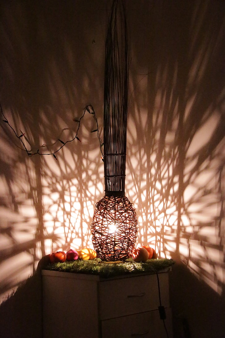 lamp, pattern, light, shadows, table, decor, indoors