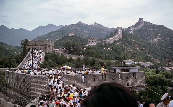 Groupe, gens, grande, mur, Chine, en journée, Tourisme