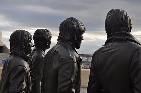estatua de, Liverpool, Beatles, música, personas, hombres, al aire libre