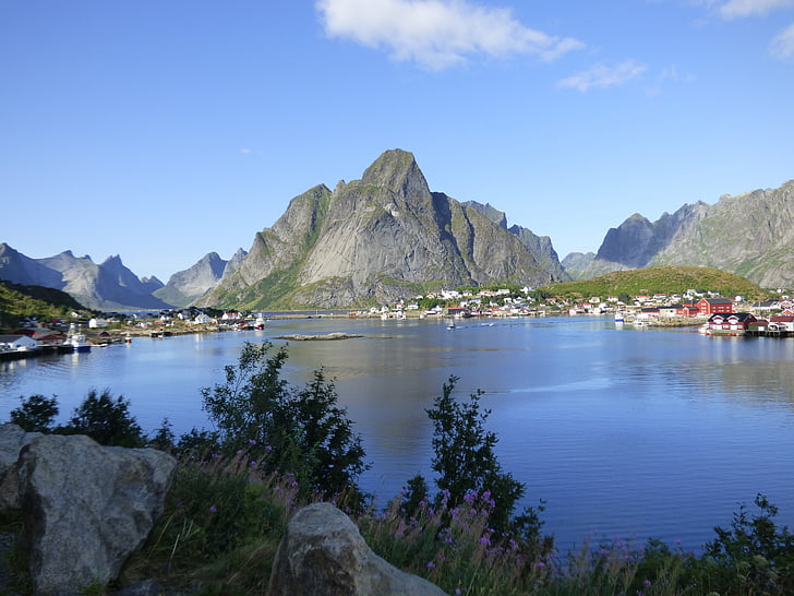 Гора, пейзаж, Reine, Лофотенские острова, Норвегия