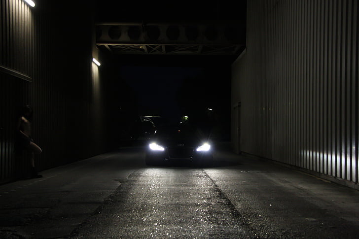 Audi r8, Cô bé, vú, đêm, ánh sáng, nhà máy sản xuất, đường