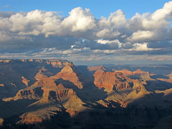 grand canyon, scenic, landscape, clouds, rock, erosion, geology