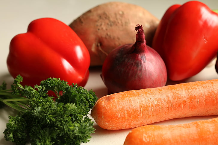 zelenina, jídlo, zdravé, polévka, kořenový adresář, paprika, nádobí