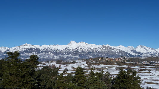 paisaje, montaña, invierno, nieve, Alpes, Champsaur, hautes alpes