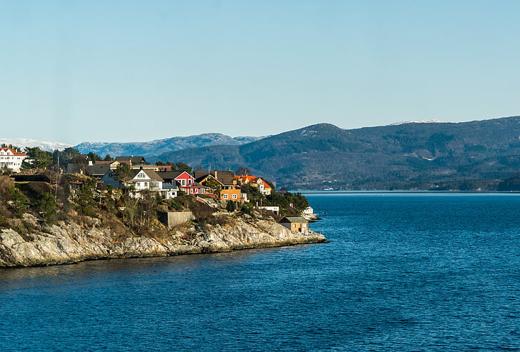 Noruega, Costa, arquitectura, montañas, Rocky, Escandinavia, mar