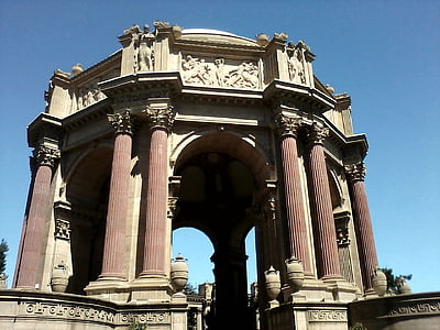 pillars, elaborate, palace of fine arts, san francisco, california, palace fine arts, statue