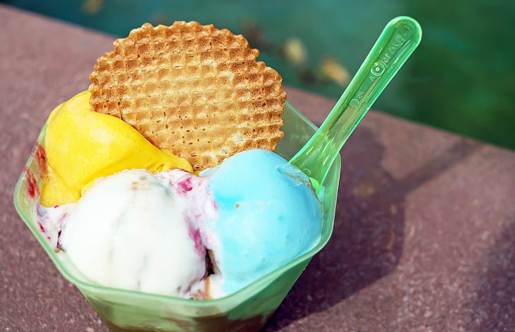 ijs, vruchten ijs, gemengd, Ice cream sundae, wafel, zomer, ijs