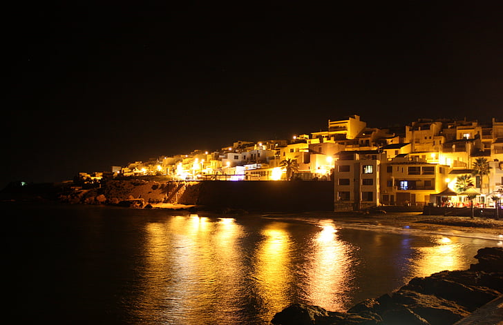 Selinunte, Sicilija, naktį, šalies, namai, Marinaro, jūrų kaime