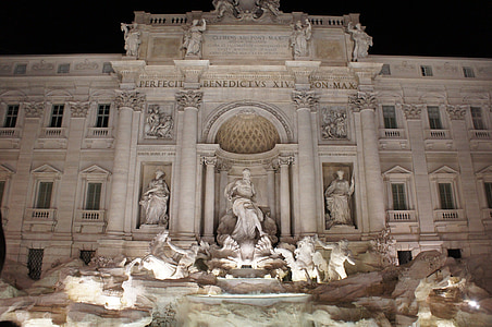 Olaszország, forrás, éjszaka, fény, víz, Róma, Trevi-kút