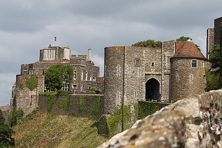 Dover, Dover castle, prístav dover, Sky, vody, biele útesy, na