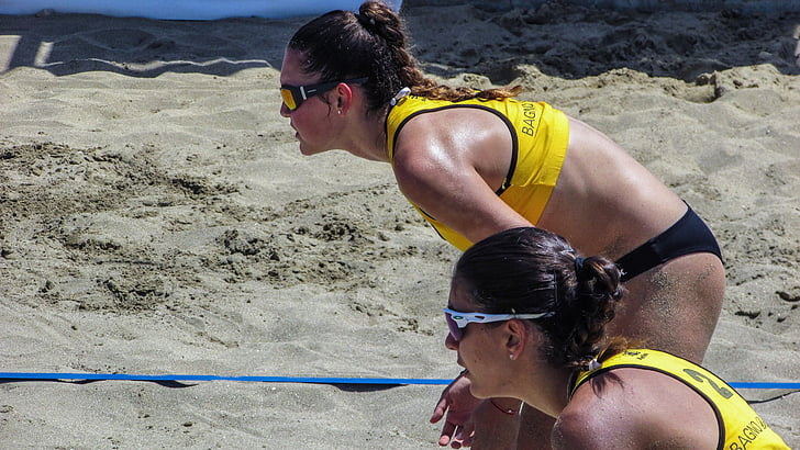 beachvolley, åtgärd, rörelse, sommar, volleyboll, idrott, Sand