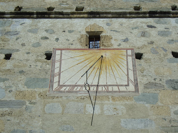Clock, jam matahari, Mustair, Münster, biara, matahari, pointer