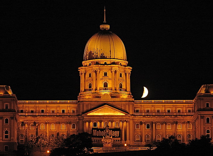 Budapešta, Ungārija, naktī, pils, arhitektūra, slavena vieta, naktī