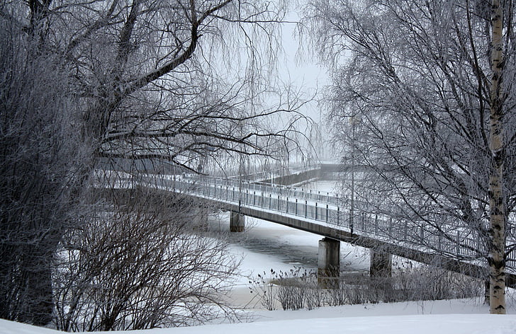 Finland, Bridge, arkitektur, floden, vatten, fryst, isiga