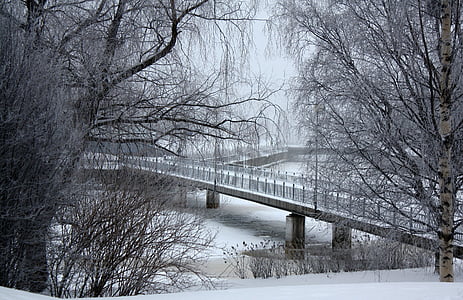 Finlândia, ponte, arquitetura, Rio, água, congelado, gelada