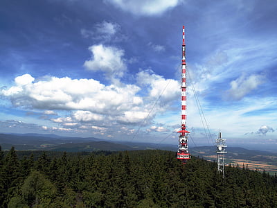 送信機, テレビ, 旅行, モダンです, kleť 丘, チェコ共和国, 雲