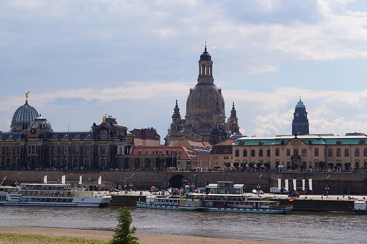Dresden, Frauenkirche, Skyline, Canaletto, Elbe, Gebäude, Architektur