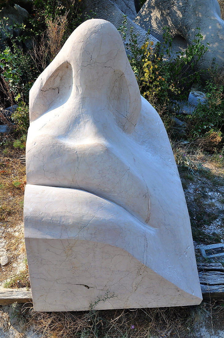 staty, ansiktsbehandling, carving, sten, huvud