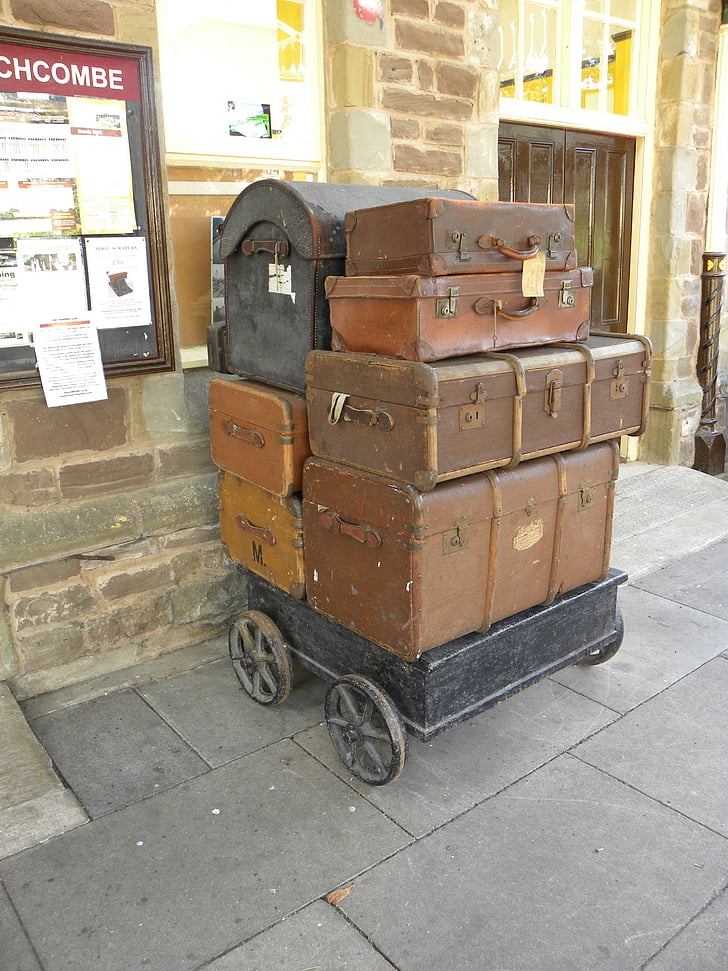 luggage, suitcase, station platform, travel, journey, bag, baggage