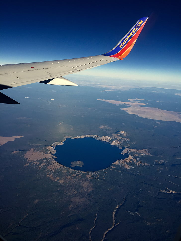 avião, Lago, céu, água, paisagem, avião, voando