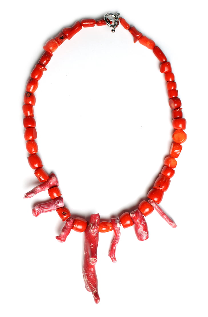 rosso, Coral, collana, in rilievo, perlina, oceano, naturale