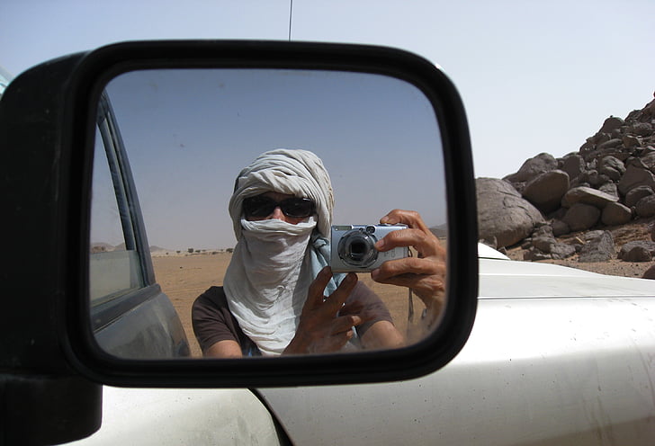 sahara, desert, sand, turban, rear view mirror