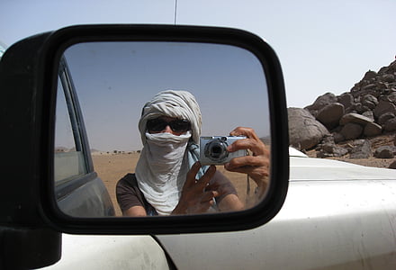 Sahara, tuksnesis, smilts, cepurīte, atpakaļskata spogulis