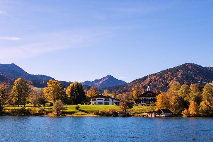 Bavaria, Tegernsee, rudens, zelta oktobris, Vācija, daba, kalni