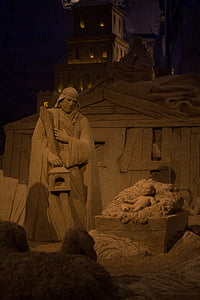sabbia, sculture di sabbia, Gesù, mangiatoia, Natale, scena di Natività, Valkenburg