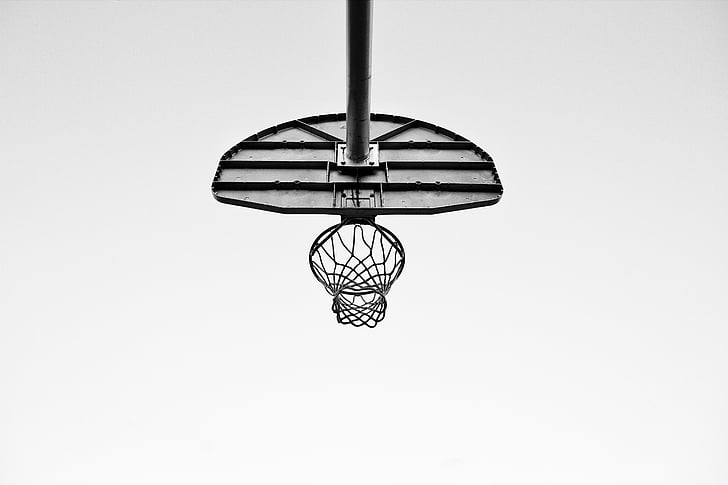 court, ring, sport, basketball, net, black and white, monochrome
