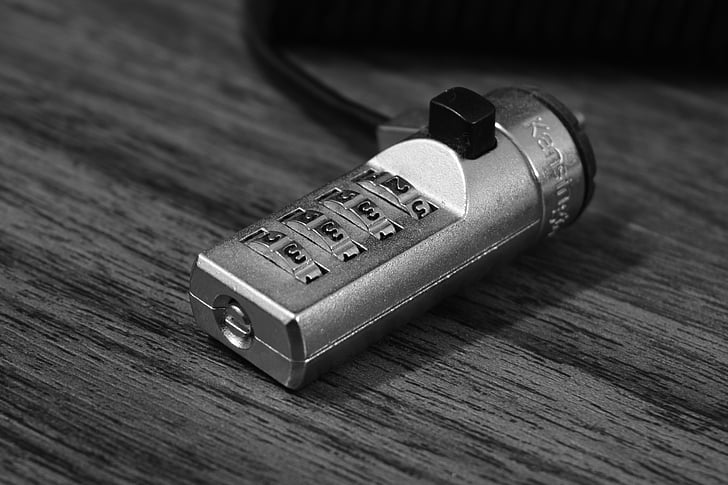 black and white, blur, close-up, lock, modern, numbers, plastic