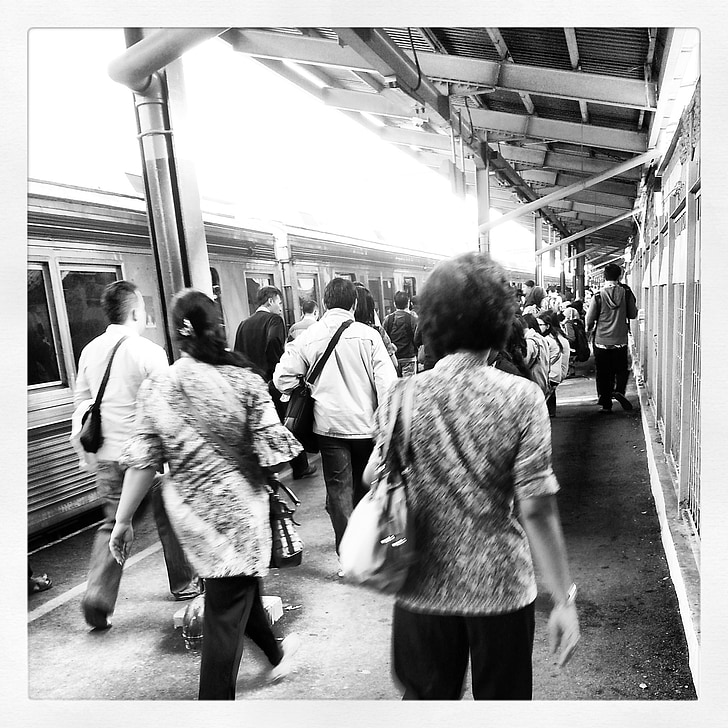 tren, estación de, personas, movimiento, Grunge, Vintage, caminando